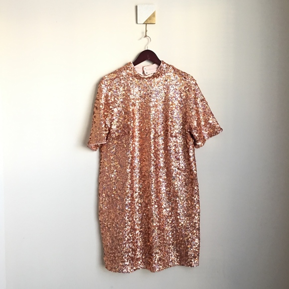h&m rose gold dress